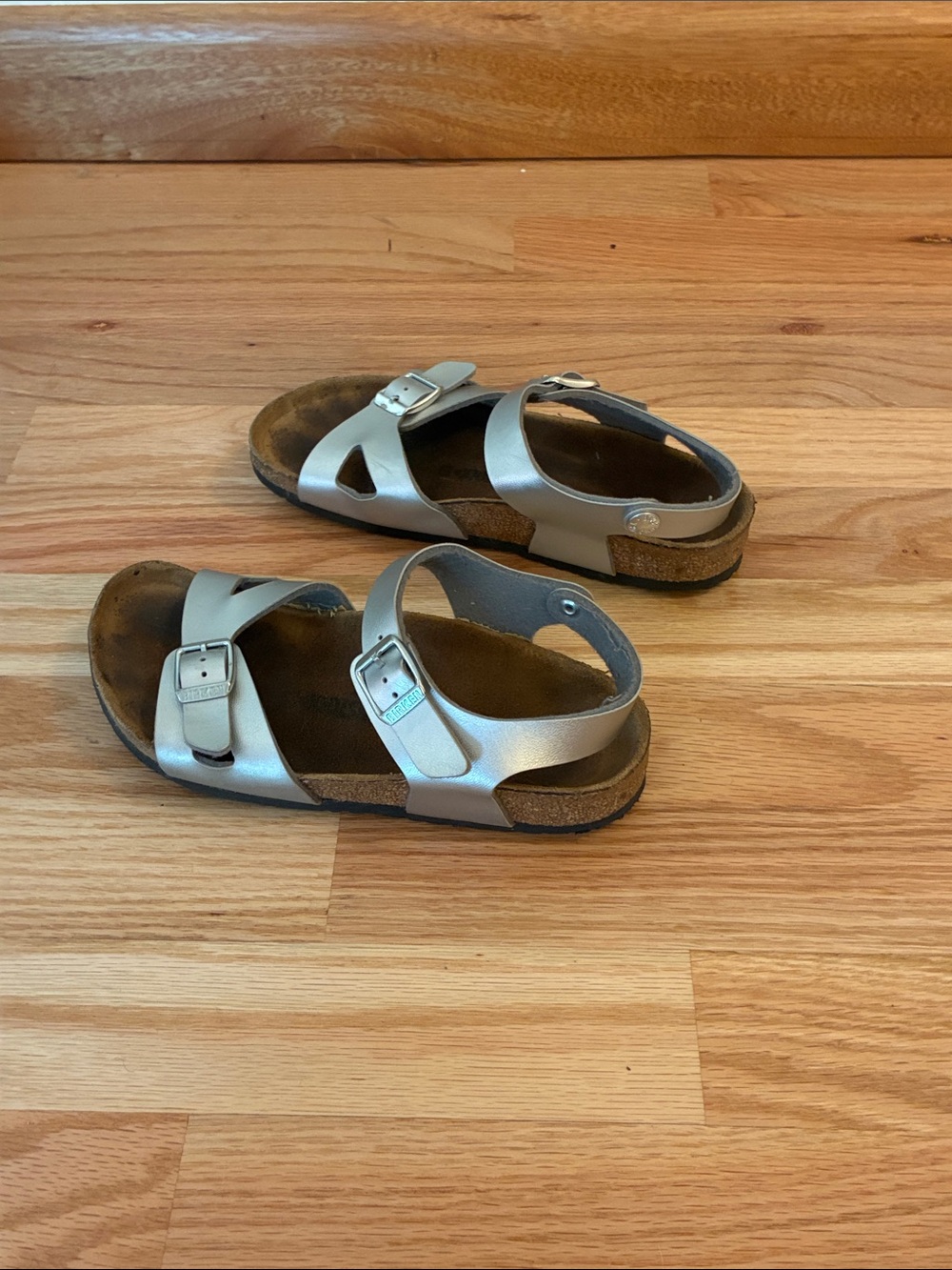 Birkenstock Kids Metallic Silver Double-Buckle Cork Sandals